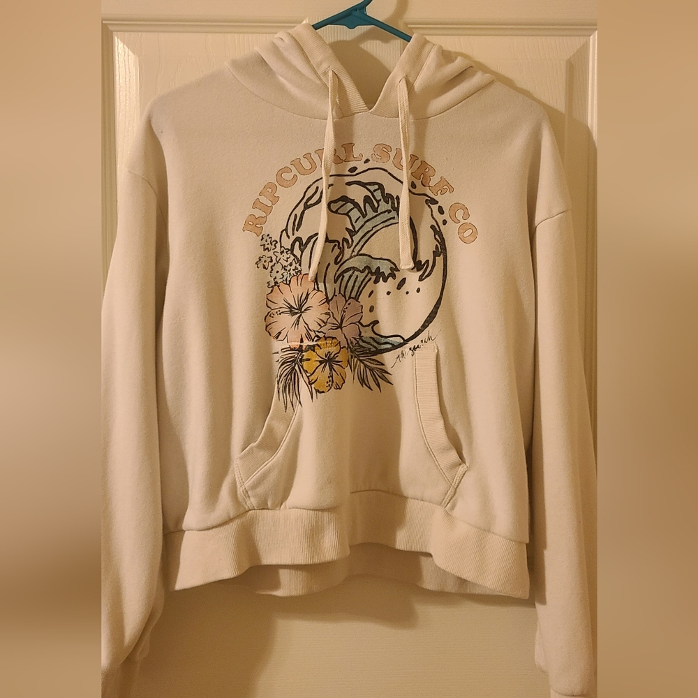 Rip Curl Distressed Hawaii Women's cream colored Hoodie, size small